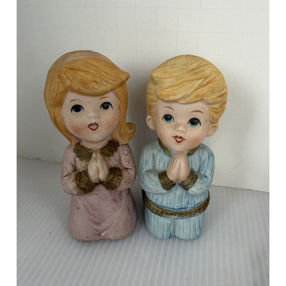 Vintage Homco Boy and Girl Praying Figurines 5211 Home Interiors Kneeling Kids